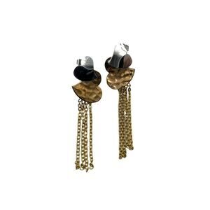Brilho Steel Dressy Two Tone Gold & Silver Love Heart Chain Fringe Earrings